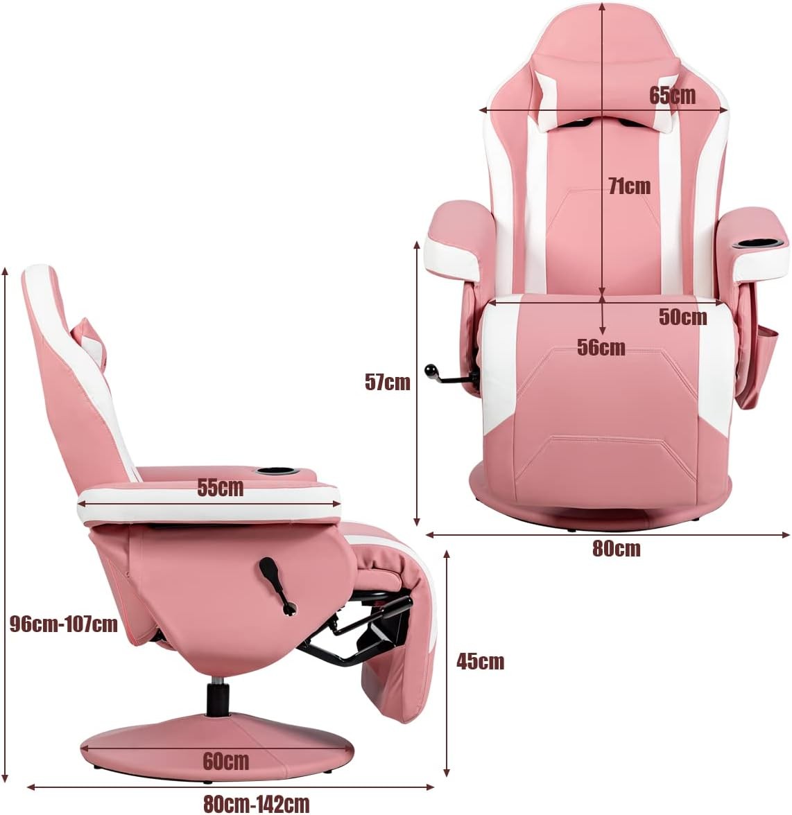 Massage Gaming Chair Recliner w/ Footrest Cup Holder Pink PU