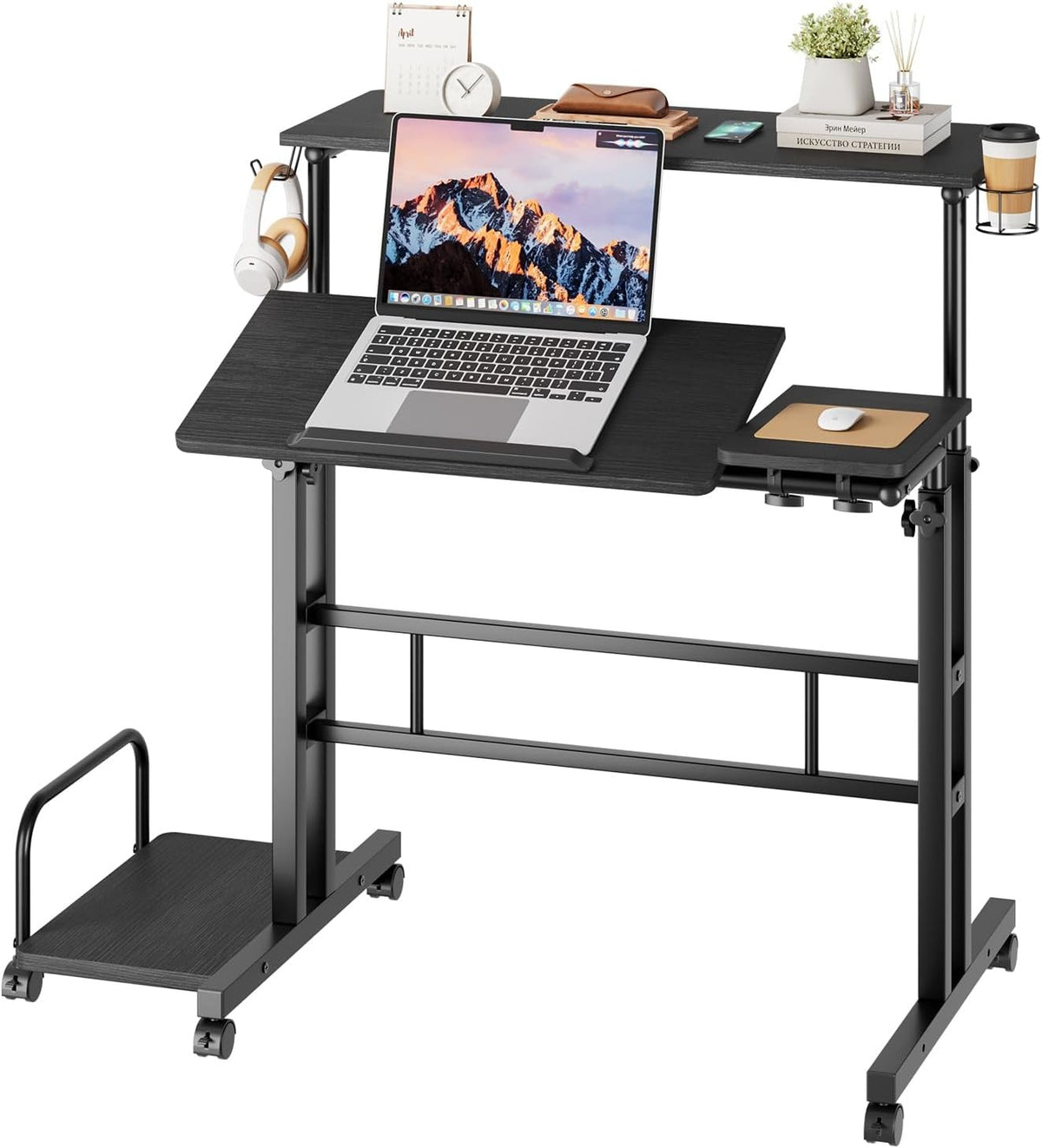 Height Adjustable Standing Desk Rolling Sit Stand Laptop Table with Wheels