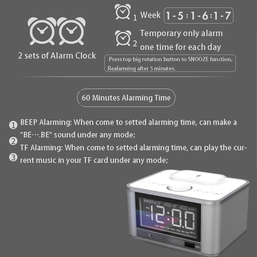 Bluetooth Alarm Clock Radio Wireless Charging Speaker USB Night