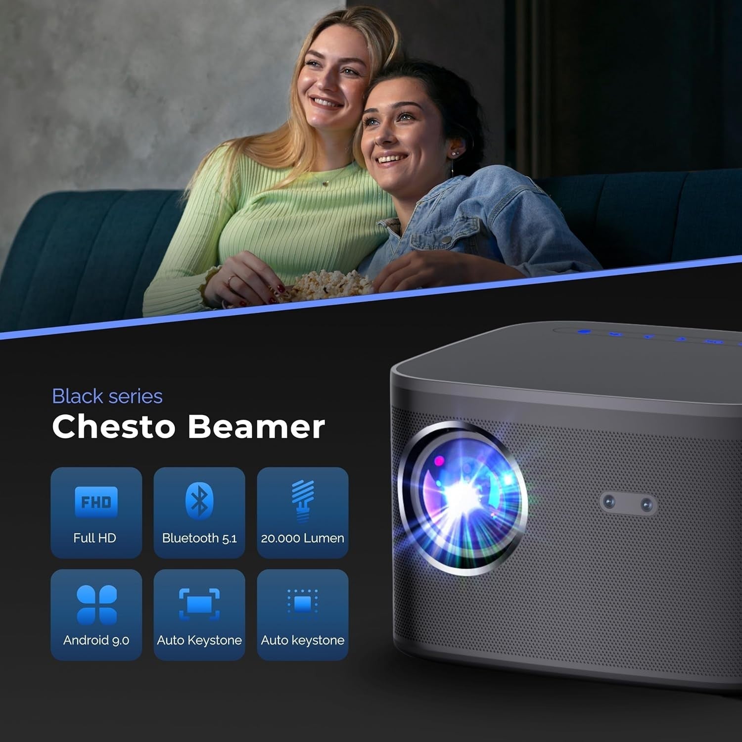 1080P Smart Projector Android WiFi Bluetooth Auto Focus 20000L
