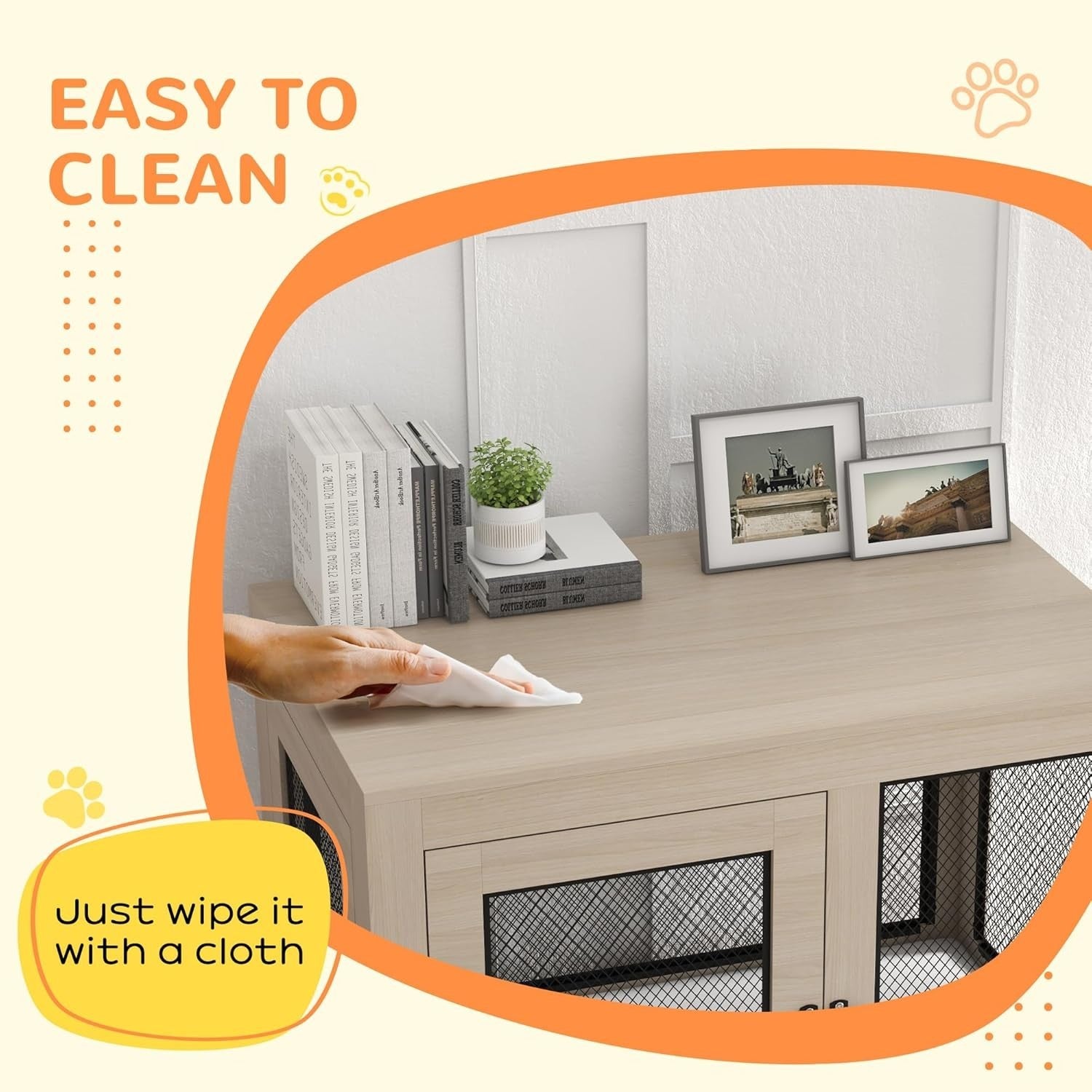 Modern Oak Dog Crate Table 94x60x71.5cm w/Lockable Doors & Washable Cushion