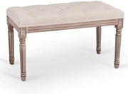 Vintage Upholstered Bench Tufted Seat 80cm Long Beige Entryway Dining