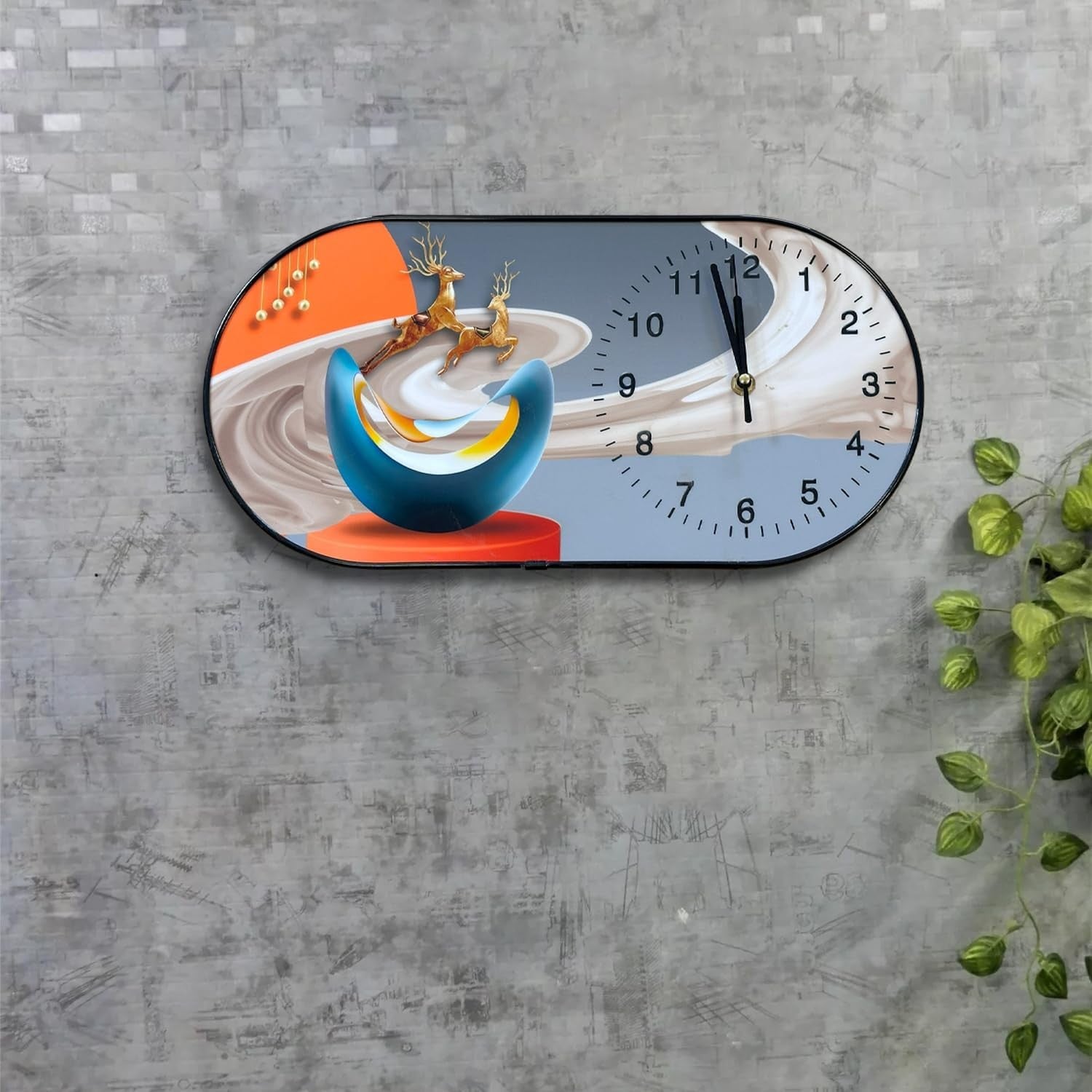 Modern Oval Art Wall Clock Large Display Silent Decor for Home Office