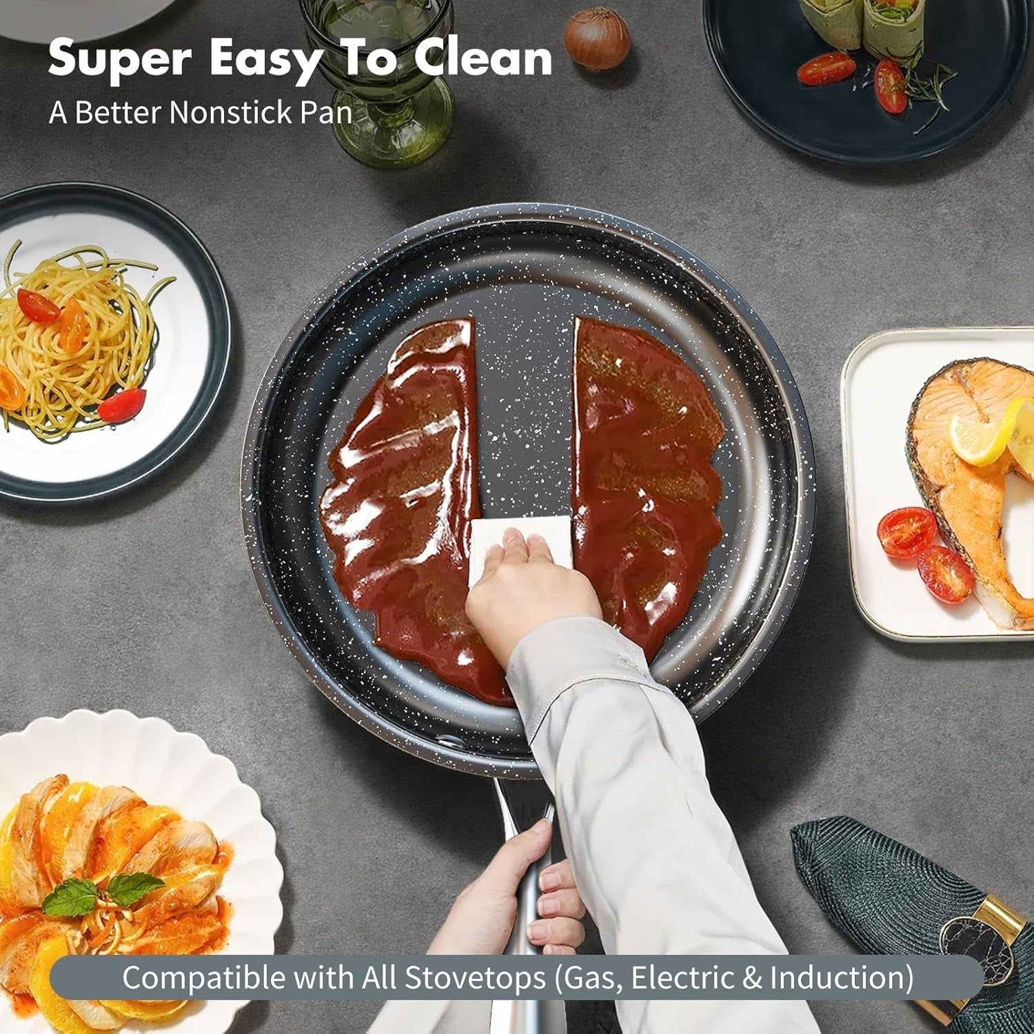 7pcs Black Granite Non Stick Cookware Set – Induction Compatible Pots & Pans