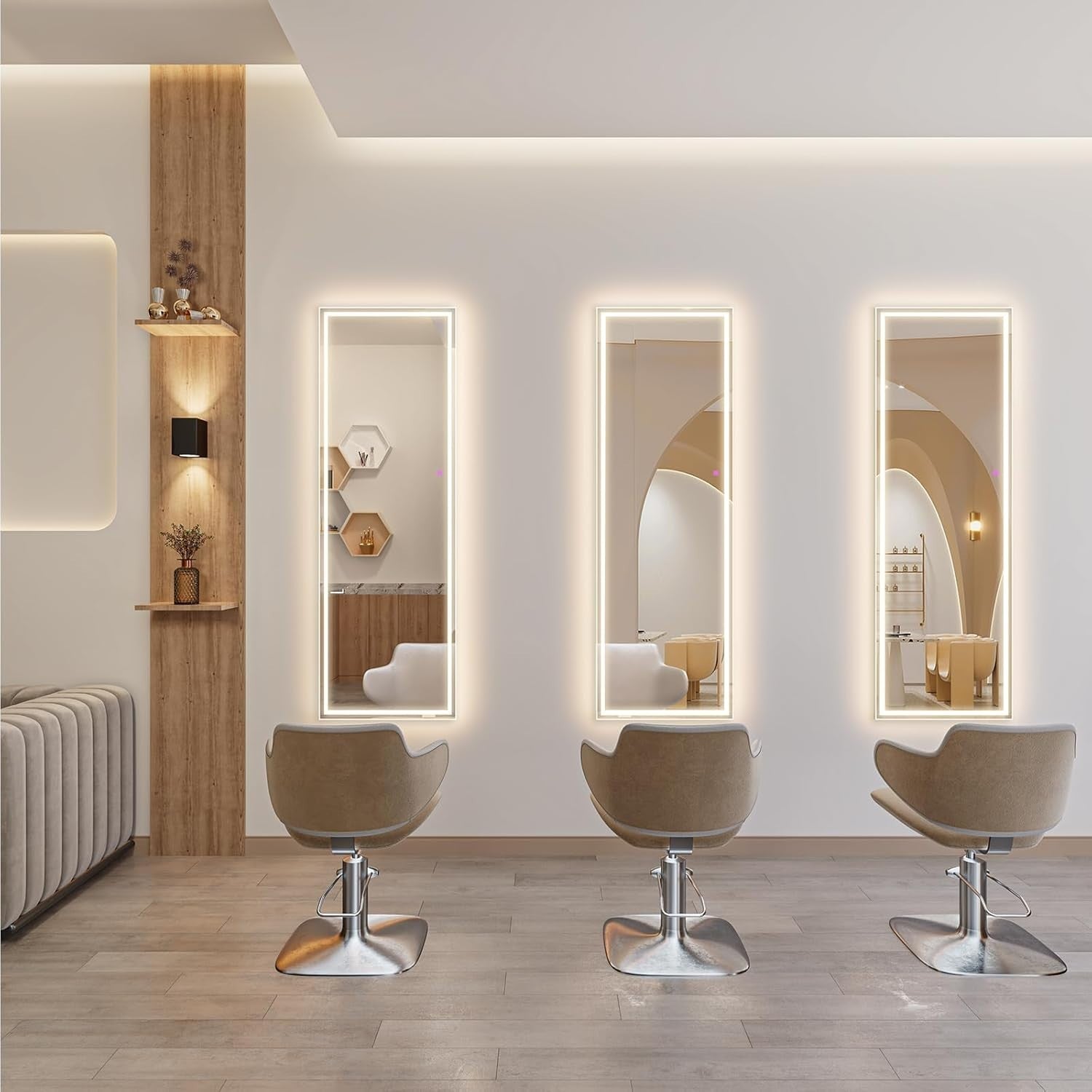 LED Full Length Mirror 140x40cm Wall Leaner with 3-Colour Touch Lights
