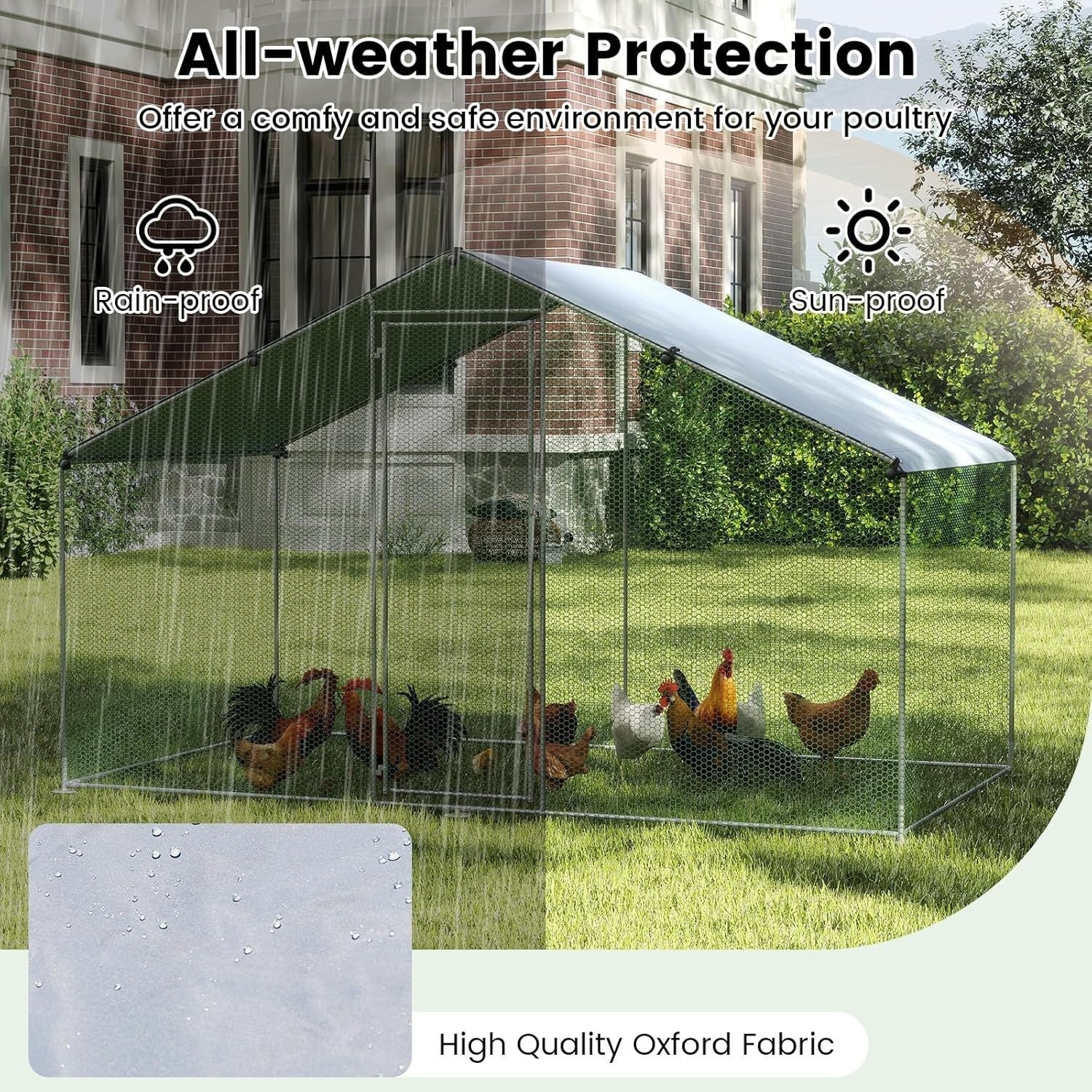 Walk In Poultry Run Galvanised Steel Enclosure with Waterproof Roof