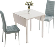 Space-Saving White Dining Table & 2 Chairs Set with PU Leather Grey Seats