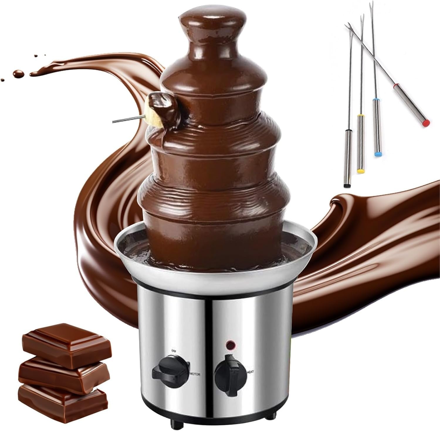 4 Tier Chocolate Fountain Machine Electric Fondue Set 220V UK Plug