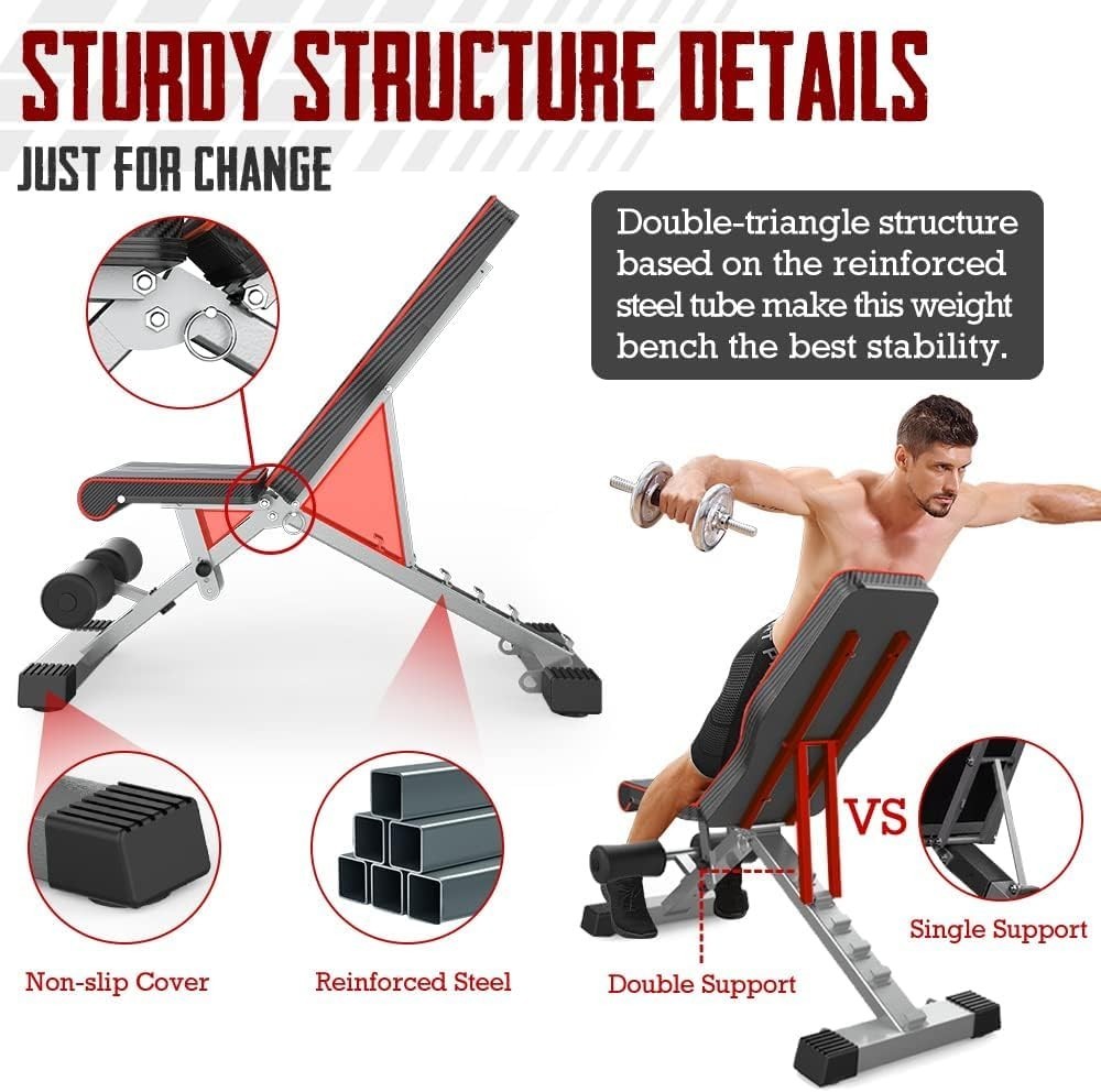 Adjustable Folding Weight Bench 300KG Capacity Incline Decline Gym