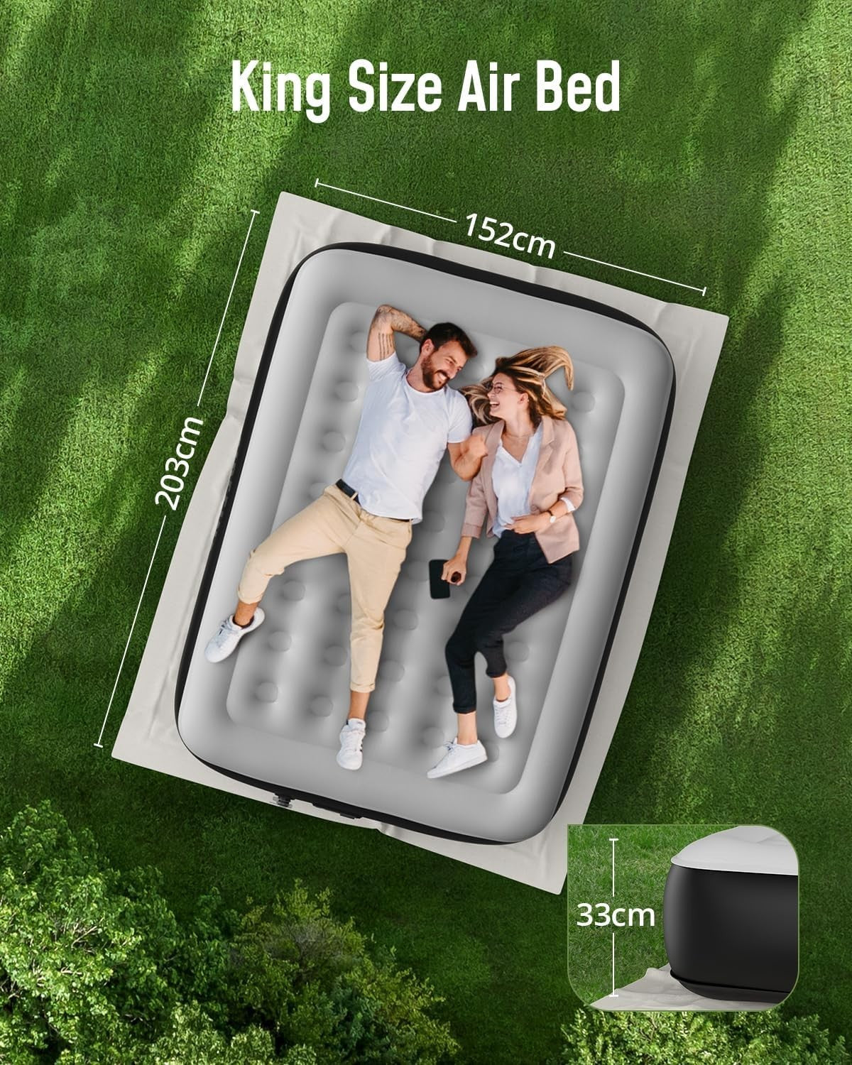 King Size Inflatable Air Bed Built In Electric Pump Flocked Raised Mattress