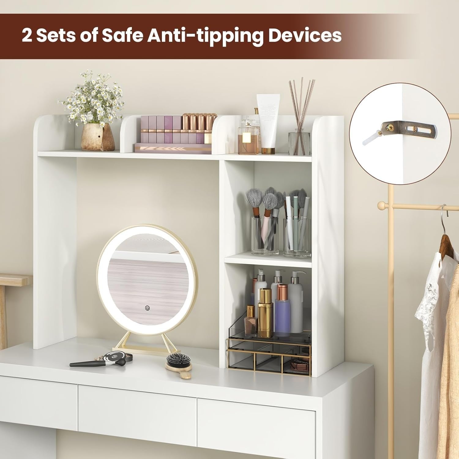 3-Tier Desktop Hutch Bookshelf Space-Saving Desk Organizer Shelf White