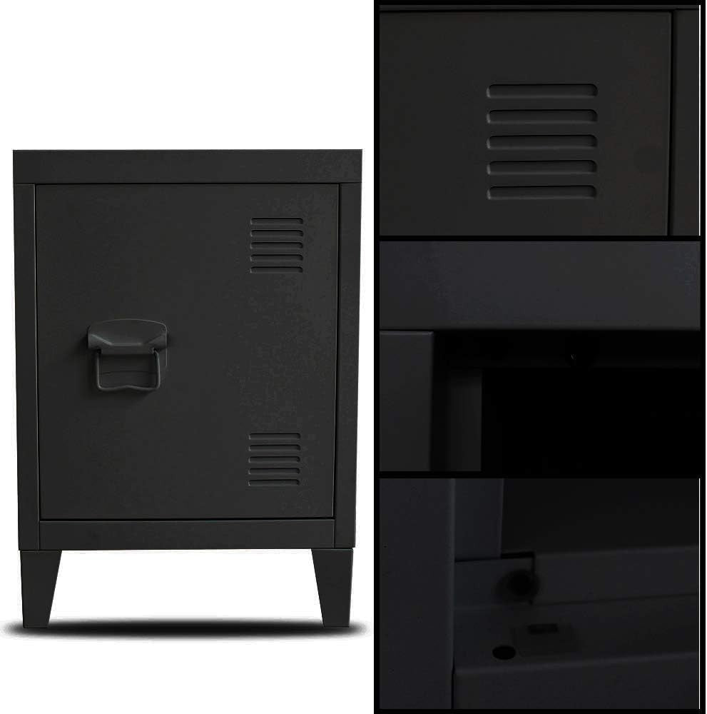 Black Metal Bedside Filing Cabinet Under Desk Storage Nightstand