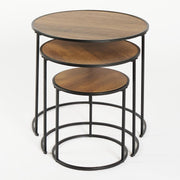 Nest of Tables Set 3 Modern Coffee Side End Table Wood Top Metal Frame Black