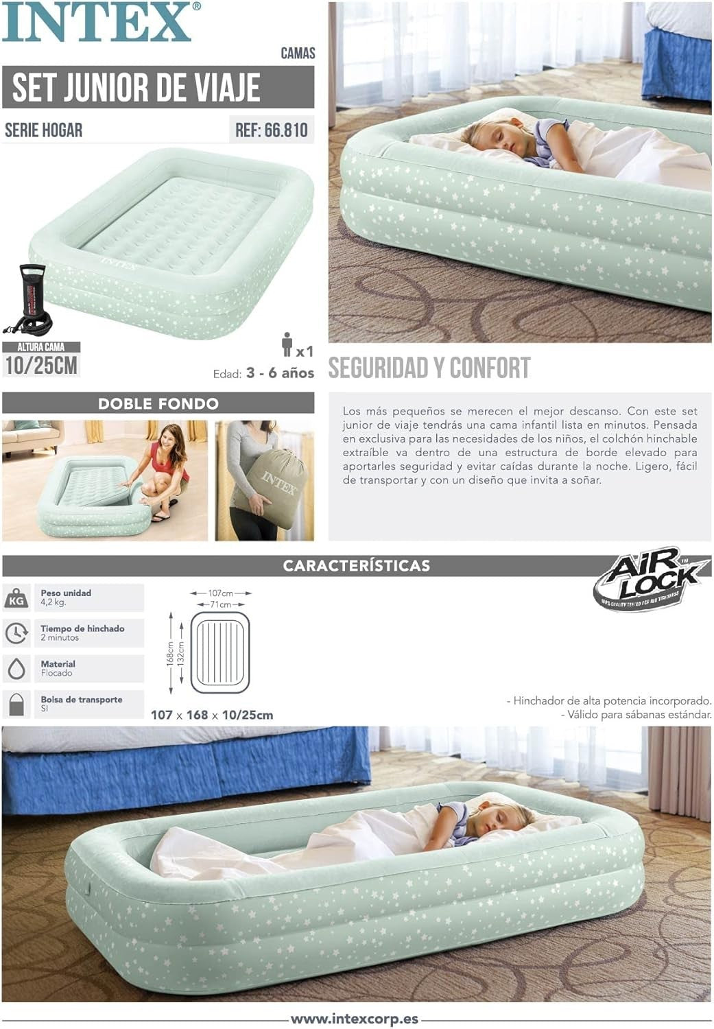 Kids Travel Air Bed with Hand Pump – Inflatable Single Mattress for Camping & Sl