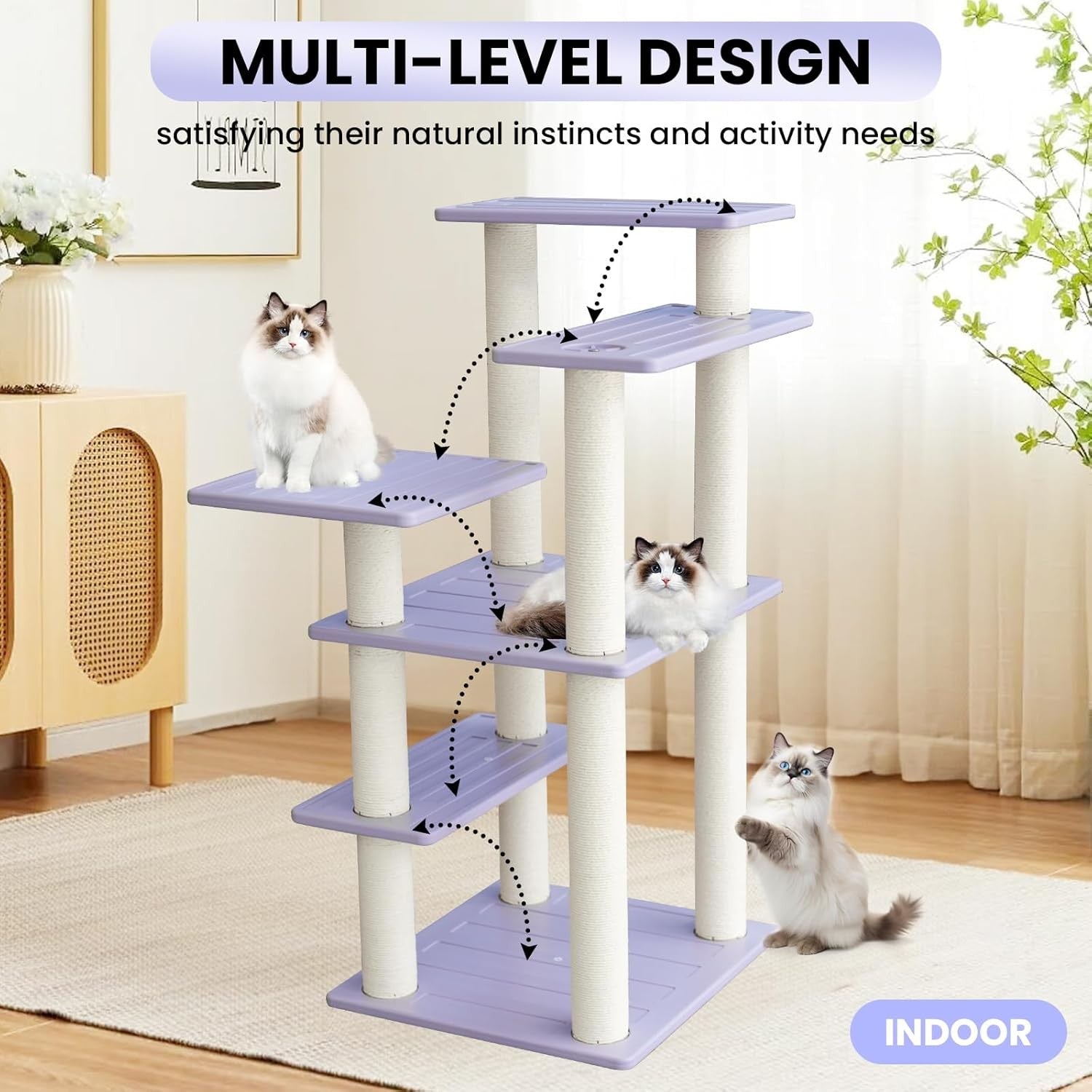 5 Level Cat Tree Tower Indoor Outdoor Scratching Posts Large Cats 46 Inch
