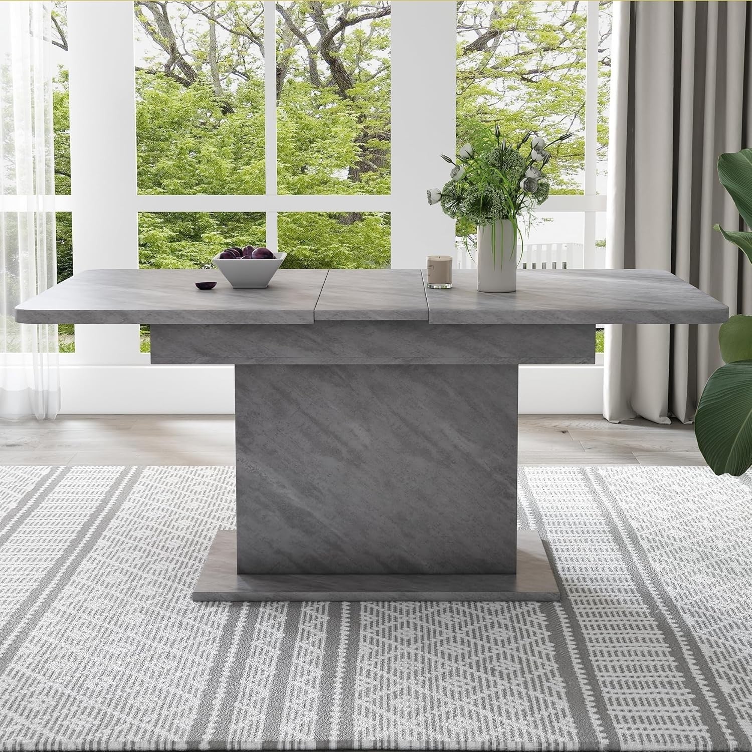 Extendable Grey Dining Table Storage Space-Saving Modern 130cm Desk