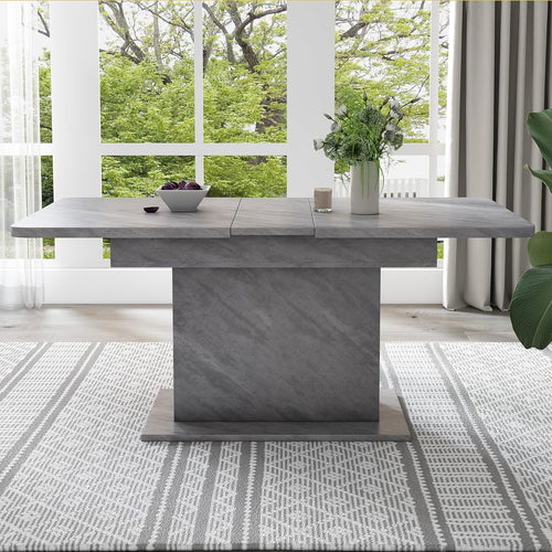 Extendable Grey Dining Table Storage Space-Saving Modern 130cm Desk