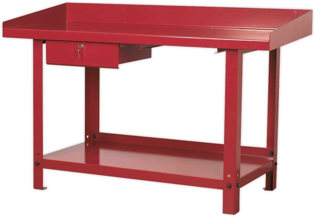 Steel Workbench 1.5m with Lockable Drawer 1000kg Capacity Heavy Duty Red