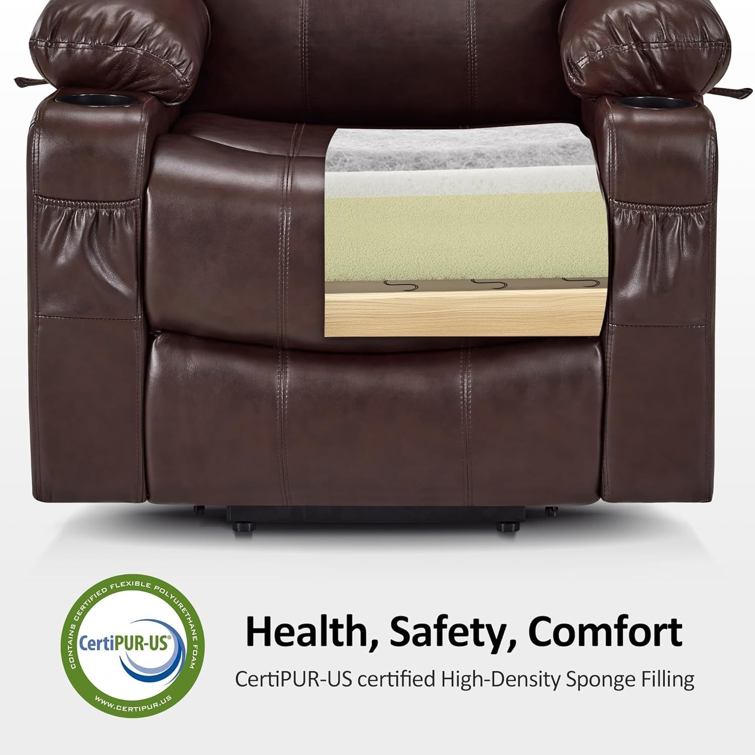 Dark Brown Riser Recliner Chair Lift Assist Heated Massage USB Faux Leather