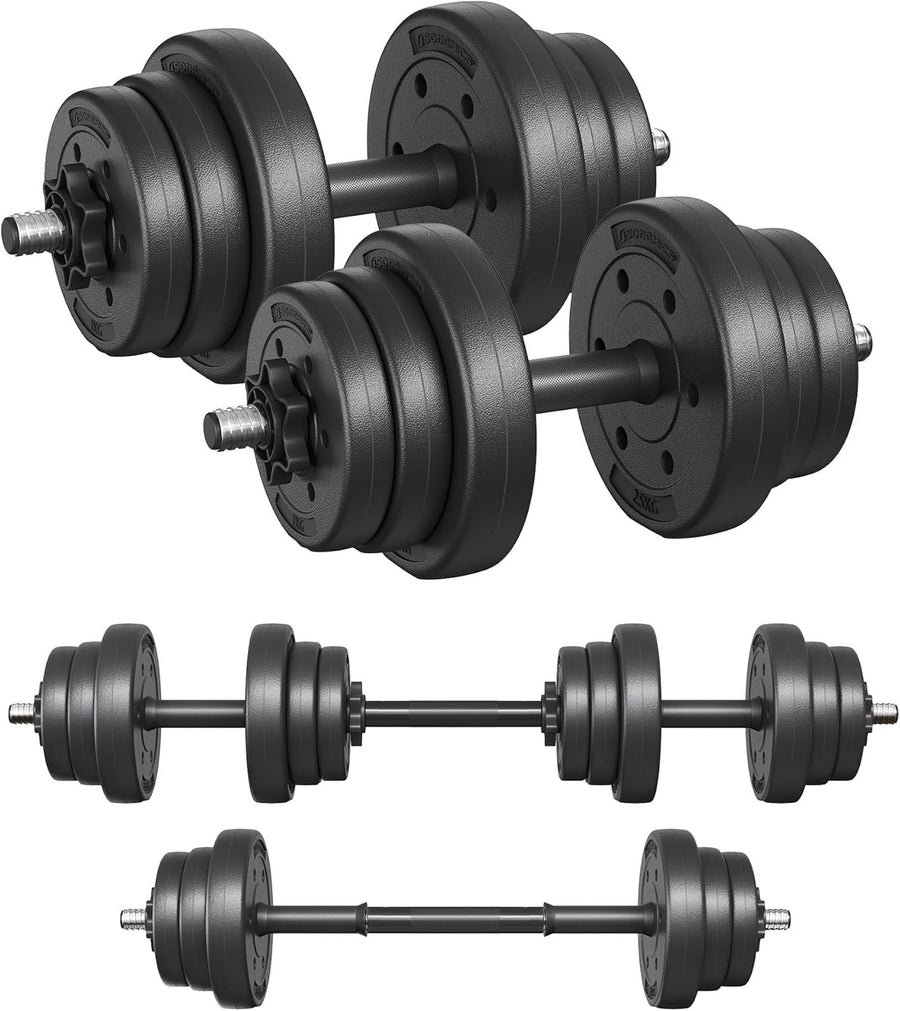 30kg Adjustable Dumbbell Barbell Set 2-in-1 Home Gym Free Weights