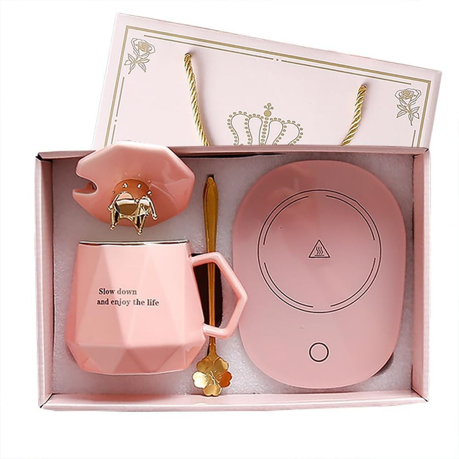 Coffee Mug Warmer with Mug Set Auto Shut Off Pink