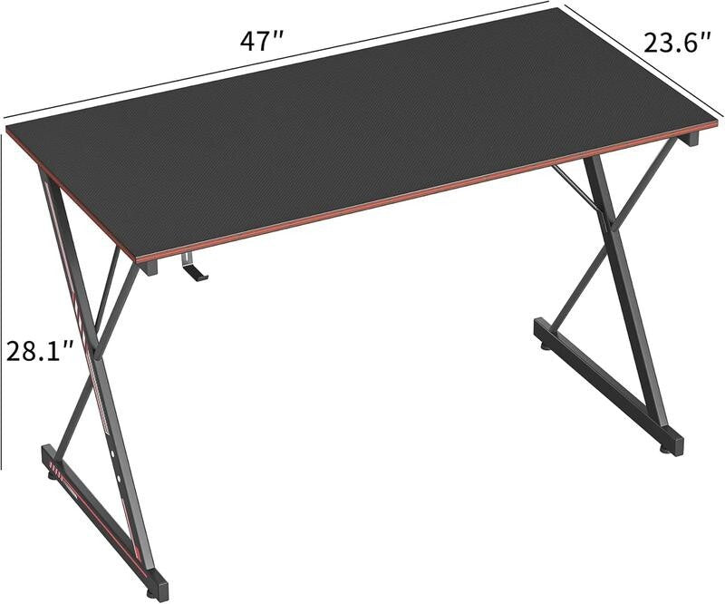 Gaming Desk 120cm with Carbon Fibre Top & Hook – X-Shape PC Gamer Table