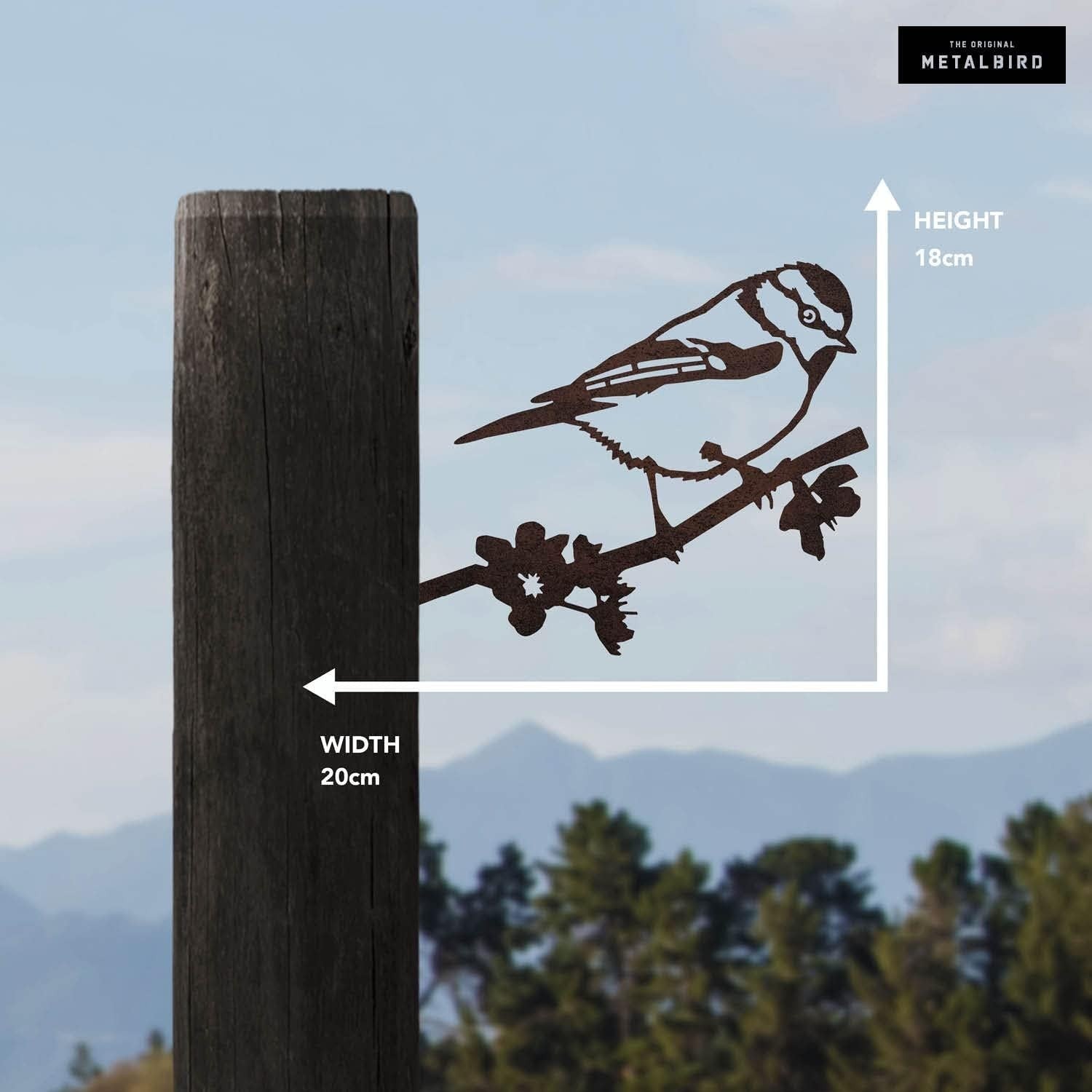 Blue Tit Metal Garden Art Ornament – Weatherproof Corten Steel Bird Silhouette