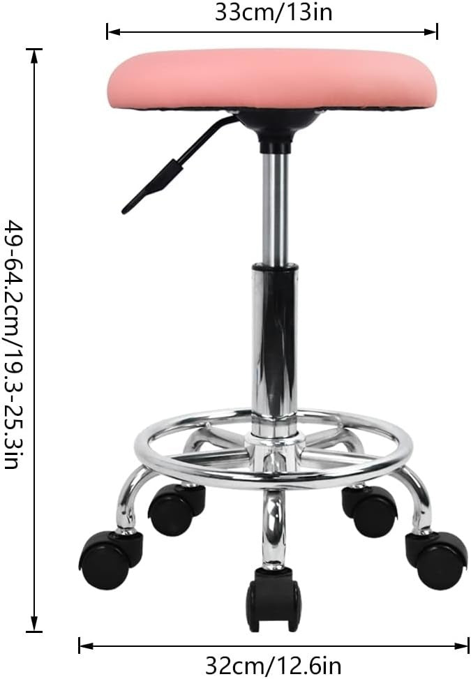 Pink Adjustable Swivel Stool with Wheels – PU Leather Seat for Salon & Home