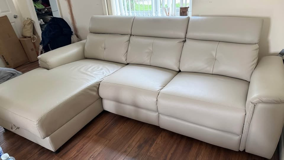 Ivory Leather Air Storage L-Shape Corner Sofa (PTP)