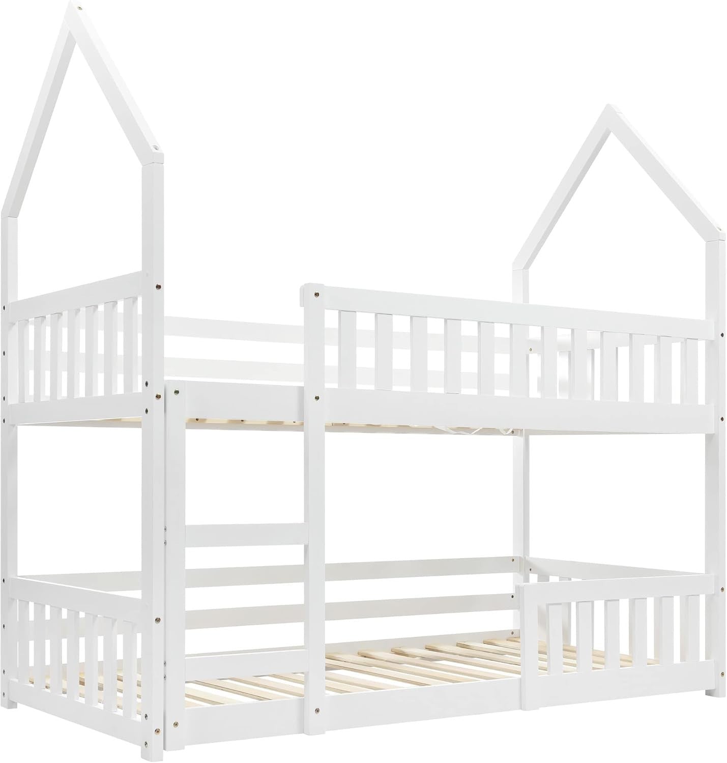 Castle Bunk Bed with Ladder 90x190cm White | Kids Safe Space Saver Bed
