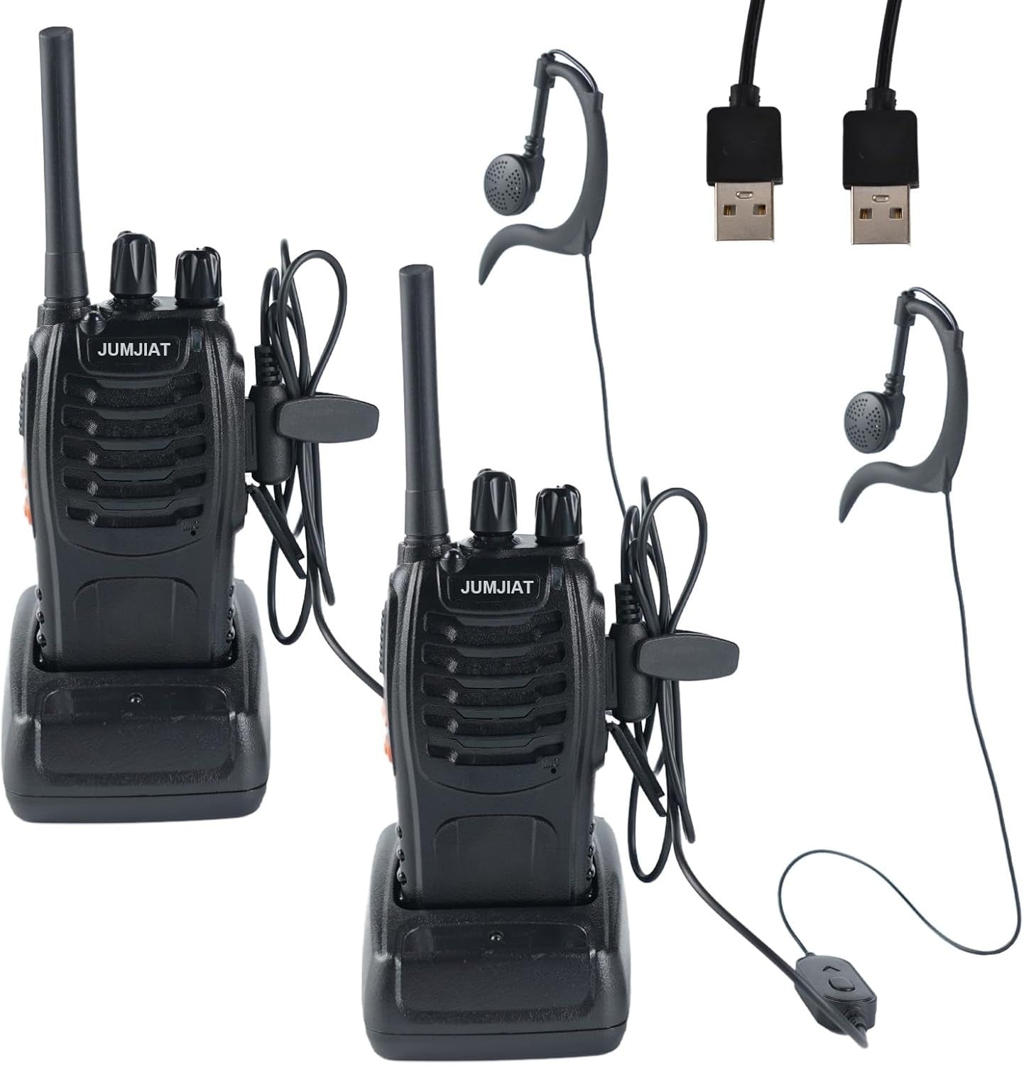 Long Range PMR446 Walkie Talkies 2 Pack Rechargeable 16CH w/ Earpieces