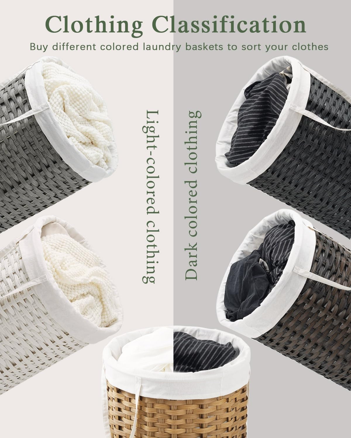 110L Round Rattan Laundry Basket with Lid Large Woven Hamper Natural Storage