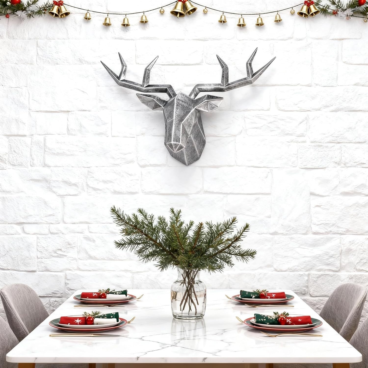 Silver Deer Head Wall Art Faux Resin Stag