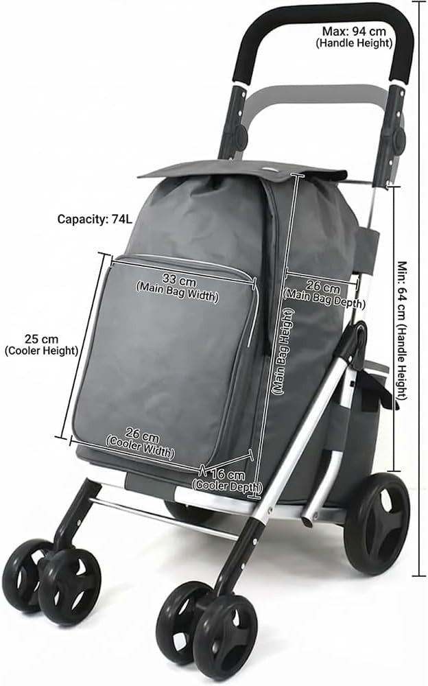 6 Wheel Shopping Trolley 74L Folding Grocery Cart Cooler Bag Adjustable