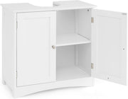 White Under Sink Bathroom Cabinet with 2 Doors & Shelf – Freestanding Storage Un