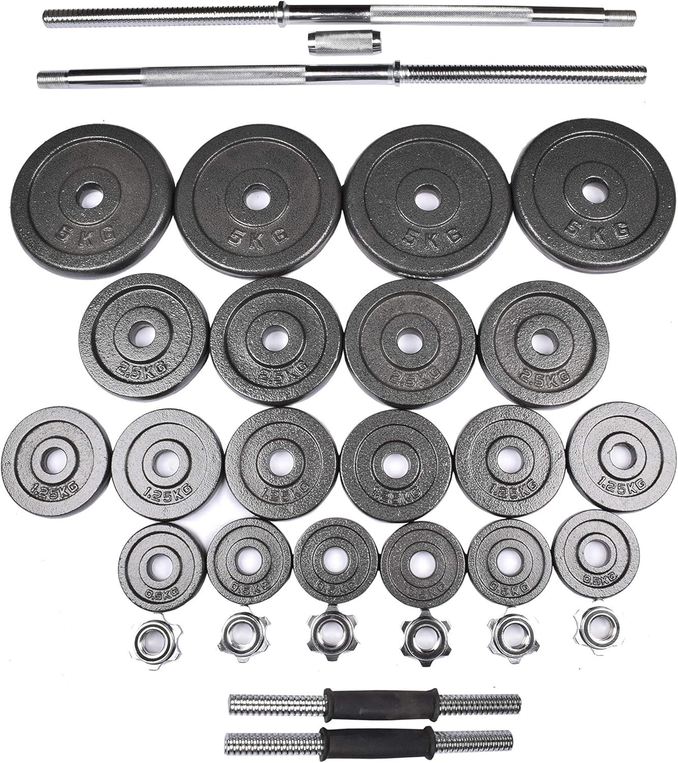 50KG Adjustable Dumbbell & Barbell Set Cast Iron Weights Home Gym Case