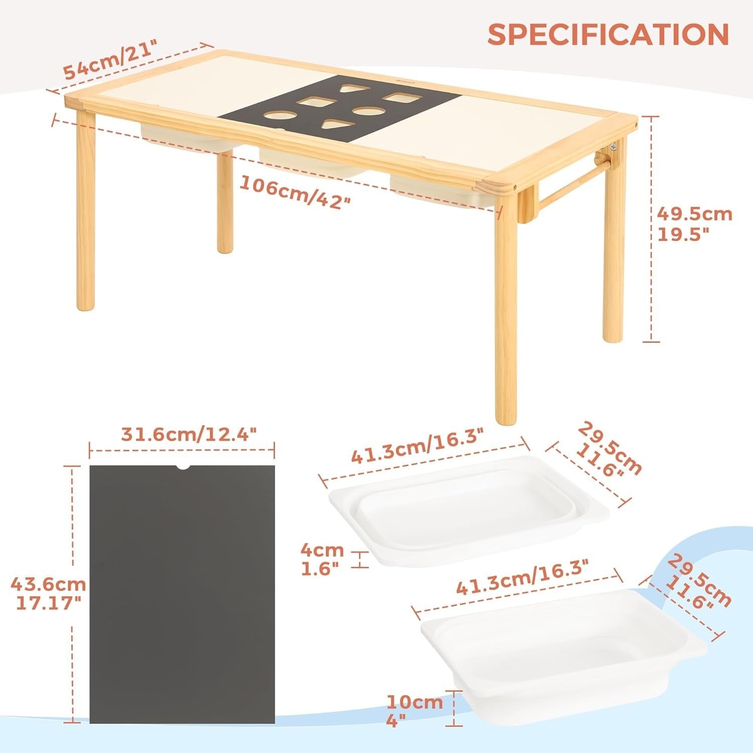 Wooden Sensory Table with 3 Bins Kids Activity Desk Sand Water Play 97cm