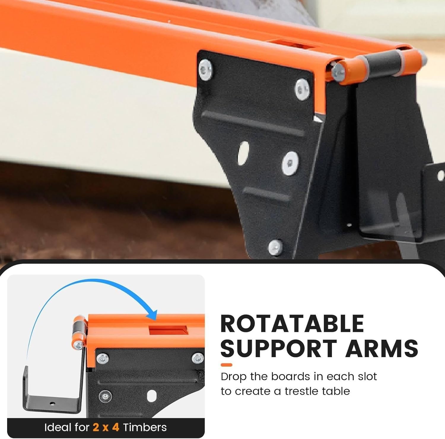 1000kg Folding Saw Horses Pair Heavy Duty Metal Trestles 2x4 Support Arms