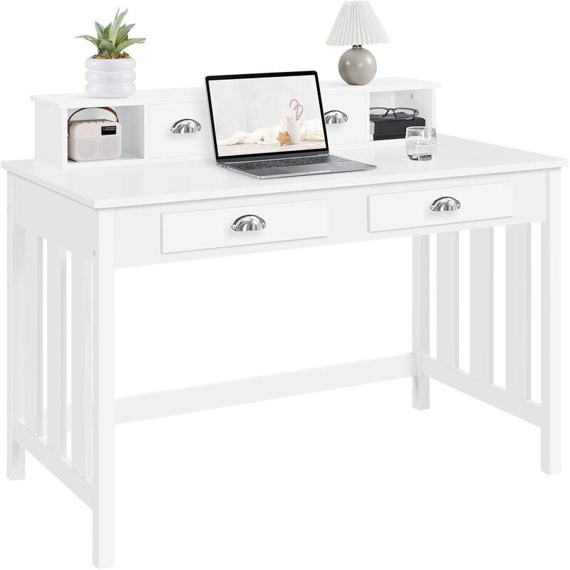 White Computer Desk 4 Drawer Home Office Table Hutch Laptop Workstation