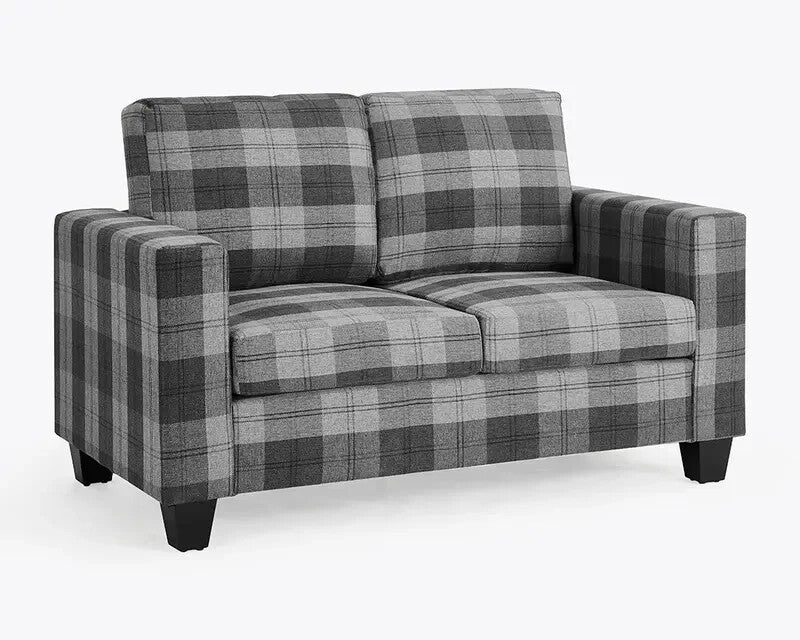 Grey Tartan 2 Seater Fabric Sofa Compact Stylish Wooden Frame UK Cert