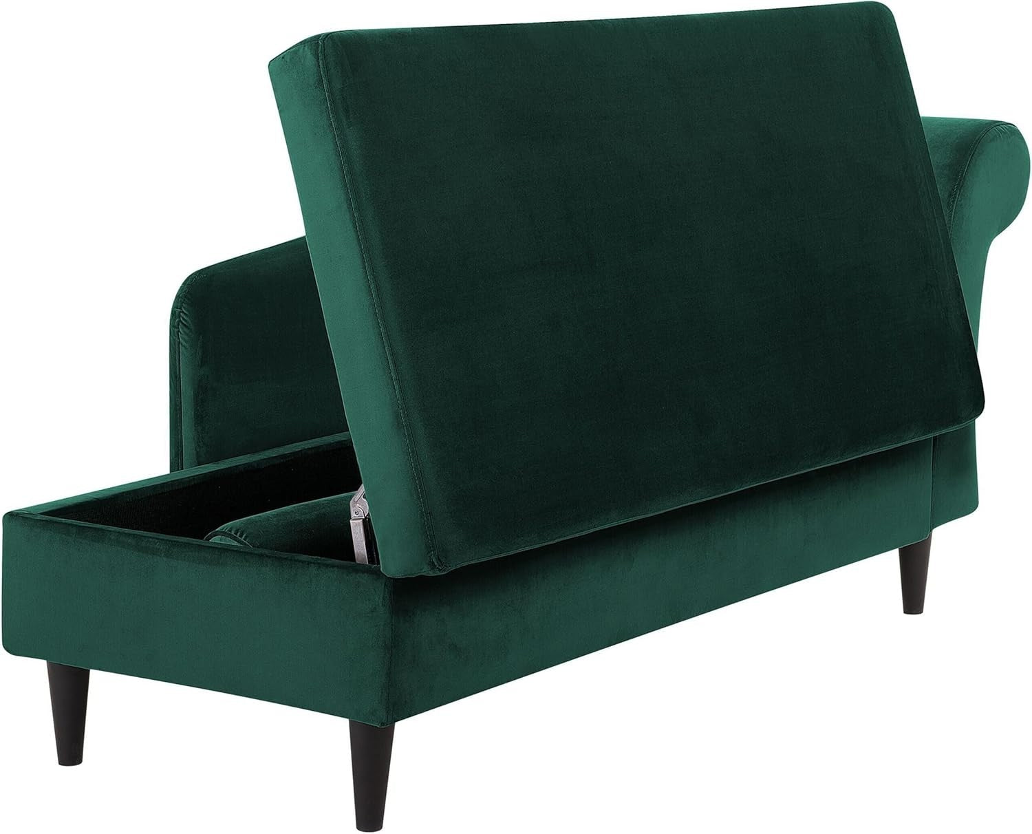 Emerald Green Velvet Chaise Lounge with Storage Right Hand Solid Wood Legs