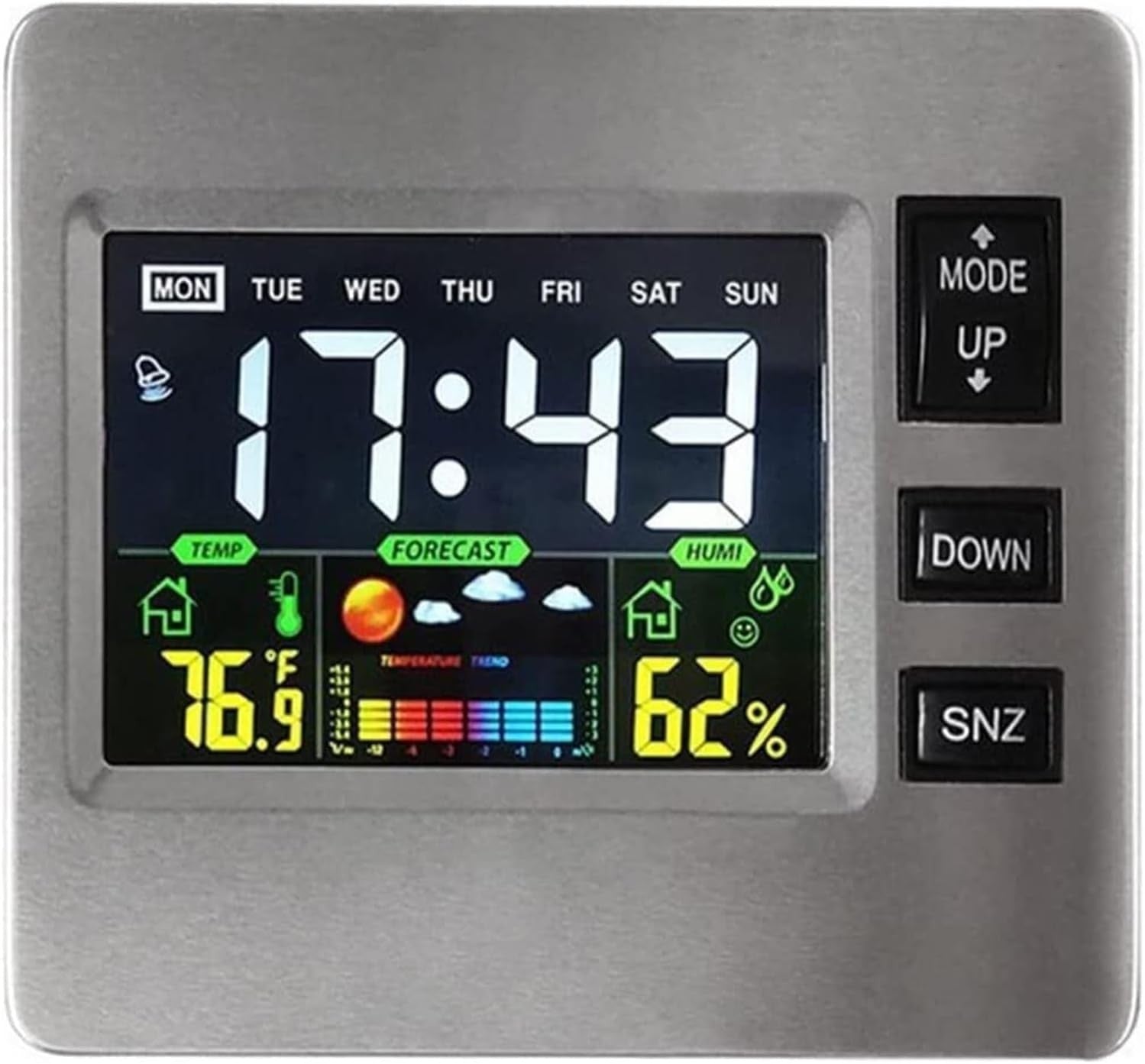 Digital Alarm Clock Weather Humidity Display Loud Volume Bedside Desk Clock