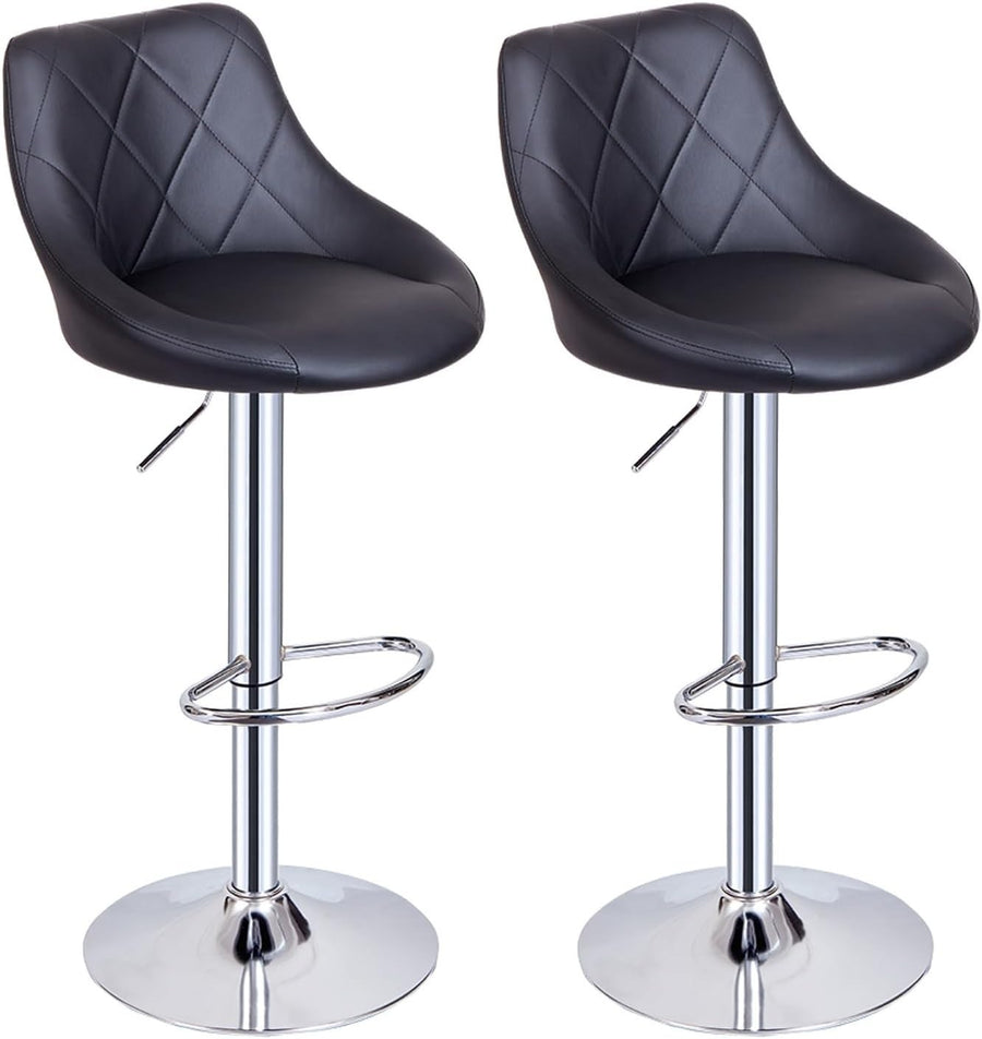 Black Faux Leather Bar Stool Adjustable Swivel Mid Back Pub Chair