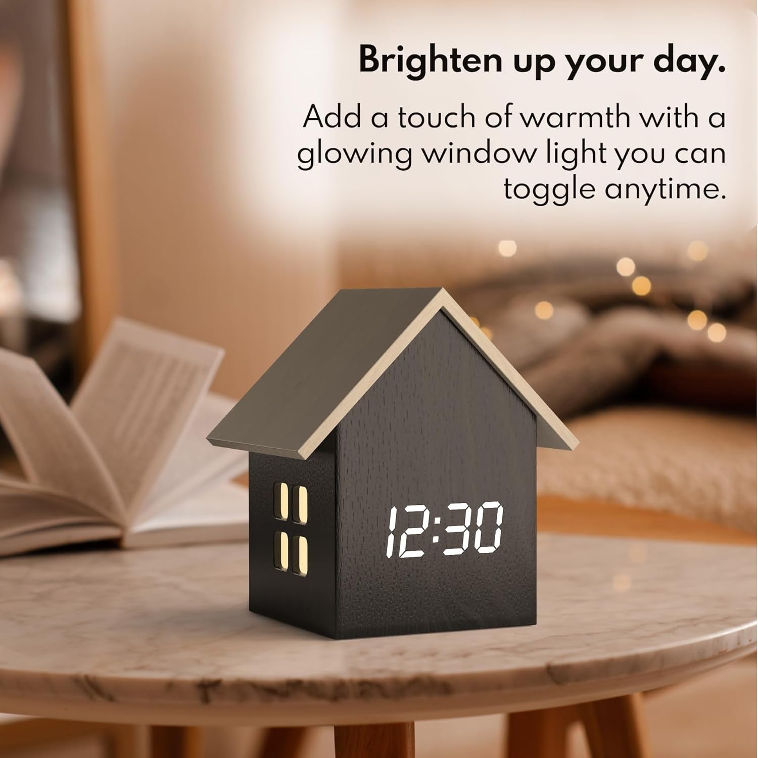 House Shaped Digital Alarm Clock LED Display Temperature Modern Bedside Decor