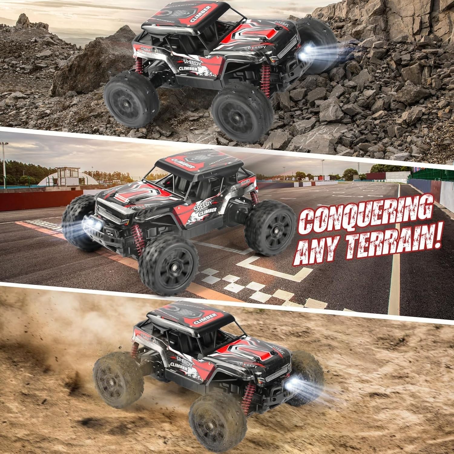 1:14 DIY RC Truck 25KM/H 2WD Off-Road Car with Lights & 2 Rechargeable Batteries