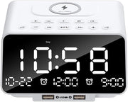 Bluetooth Alarm Clock Radio Wireless Charging LED Night Light USB FM Speaker