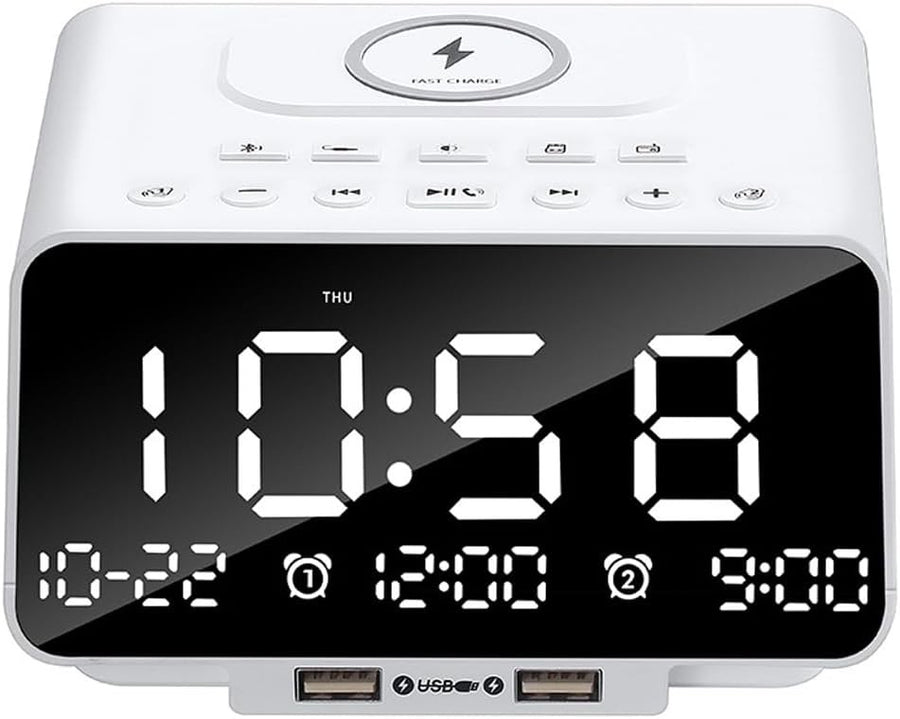 Bluetooth Alarm Clock Radio Wireless Charging LED Night Light USB FM Speaker