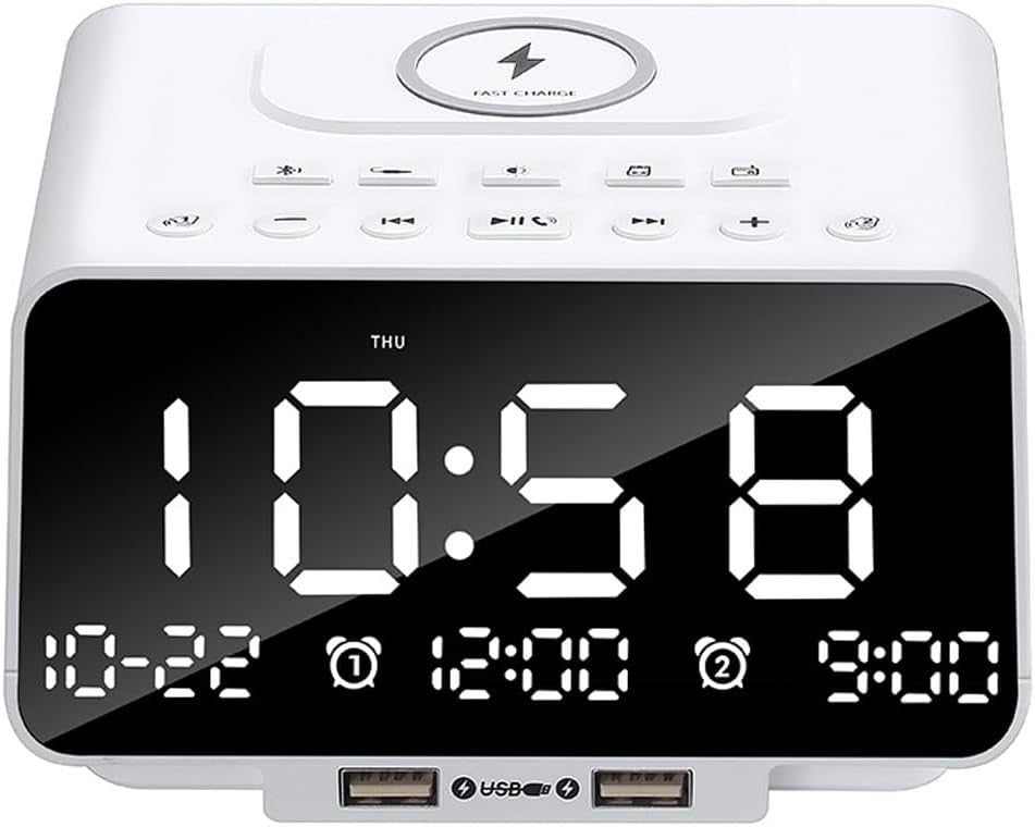 Bluetooth Alarm Clock Radio Wireless Charging LED Night Light USB FM Speaker