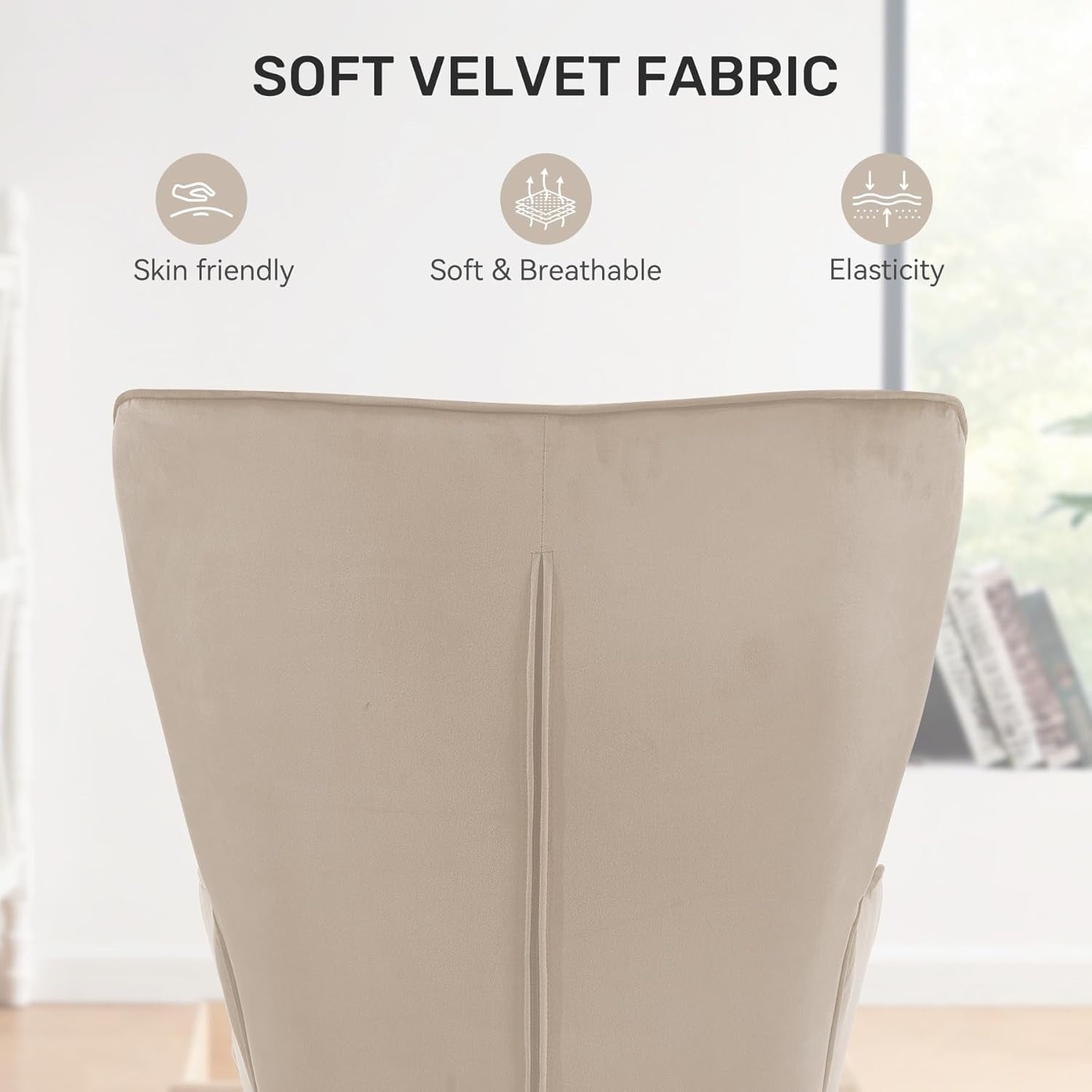 Beige Velvet Wing Back Chair High Back Memory Foam Gold Legs Living Room