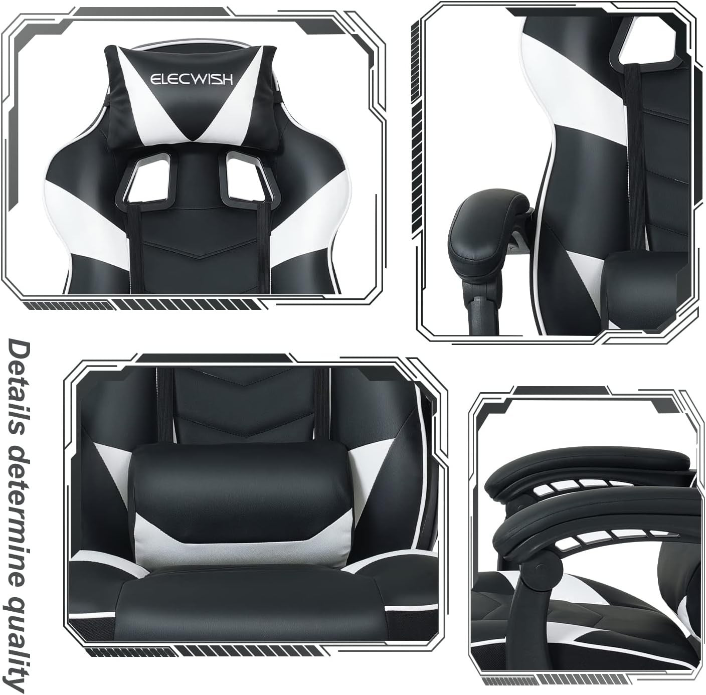 Gaming Chair with Massage & Footrest Reclining Ergonomic White